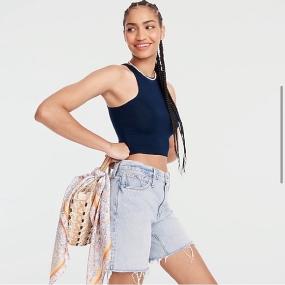 J.Crew FormKnit high-neck cropped cutaway tank in Navy - Picture 2 of 4